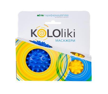 Мяч игольчатый Kololiki Д83 голубой + Д58 желтый