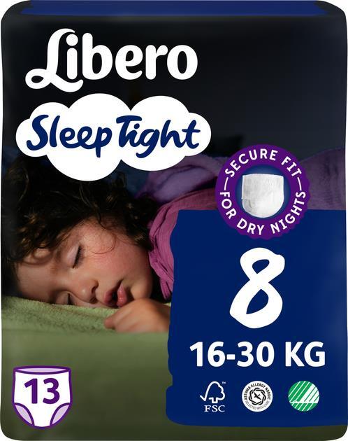 Подгузники-трусики Libero Sleep Tight размер 8, 16-30 кг, 13 шт