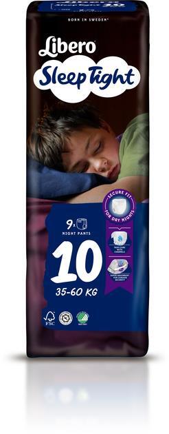 Підгузки-трусики Libero Sleep Tight розмір 10, 35-60 кг, 9 шт