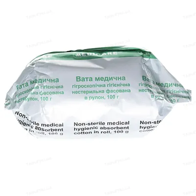 Вата нестерильна Medicare absorbent cotton in roll медична, гігроскопічна, гігієнічна, 100 г