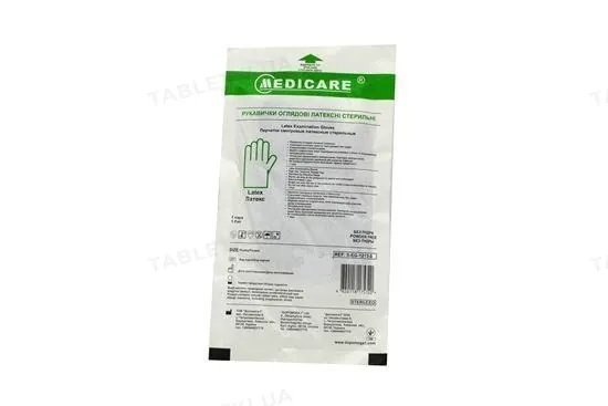 Рукавички оглядові Medicare Latex Powderfree Sterile латексні, без пудри, стерильні з високим ступенем захисту, розмір М, пара