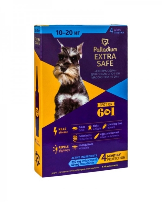 Капли на холку Palladium Extra Safe от блох и гельминтов для собак 10-20 кг