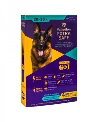 Капли на холку Palladium Extra Safe от блох и гельминтов для собак 20-30 кг