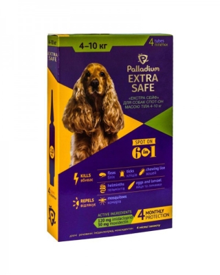 Капли на холку Palladium Extra Safe от блох и гельминтов для собак 4-10 кг