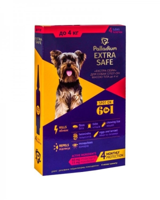 Капли на холку Palladium Extra Safe от блох и гельминтов для собак до 4 кг