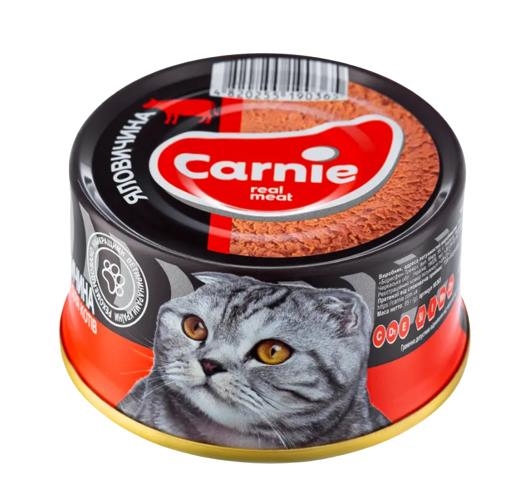 Корм влажный для взрослых кошек Carnie мясной паштет с говядиной, 100 г