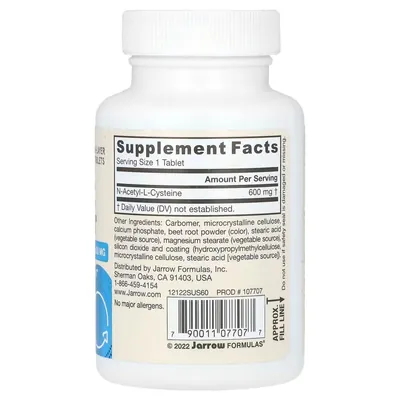 N-ацетил-L-цистеїн Jarrow Formulas NAC Sustain 600 мг, 60 таблеток