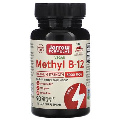 Метил В12 Jarrow Formulas Methyl B-12 5000 мкг вкус вишни, 90 жевательных таблеток