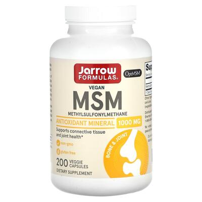 Метилсульфонилметан Jarrow Formulas MSM 1000 мг, 200 вегетарианских капсул