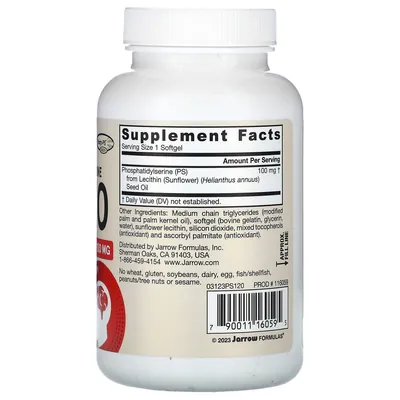 Фосфатидилсерин PS 100 Jarrow Formulas Phosphatidylserine 100 мг, 120 капсул