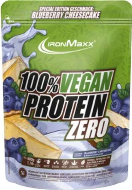 Протеїн рослинний змішаний IronMaxx 100% Vegan Protein Zero Чорничний чізкейк, 500 г
