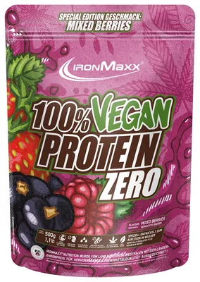 Протеїн рослинний змішаний IronMaxx 100% Vegan Protein Zero Ягоди, 500 г