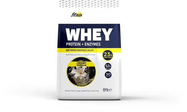 Протеин сывороточный FitWin Whey Protein + Enzymes ваниль со сливками, 900 г