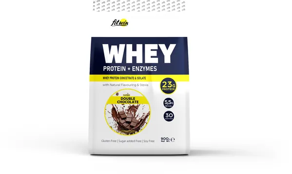 Протеїн сироватковий змішаний FitWin Whey Protein + Enzymes подвійний шоколад, 900 г