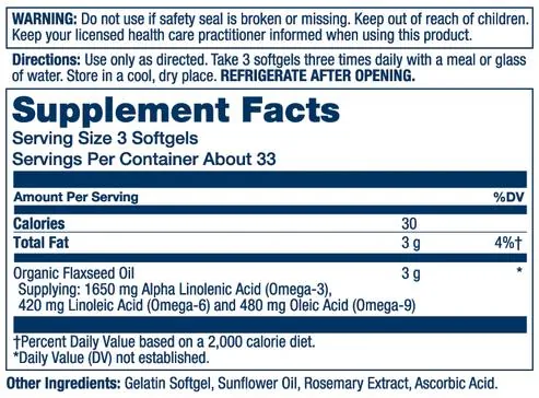 Лляна олія Solaray Flaxseed Oil, 100 гелевих капсул