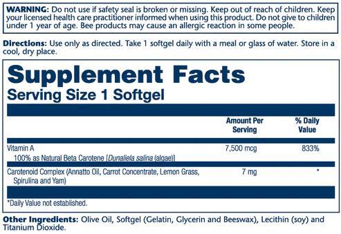Бета-каротин Solaray Food Carotene 7500, 50 гелевых капсул