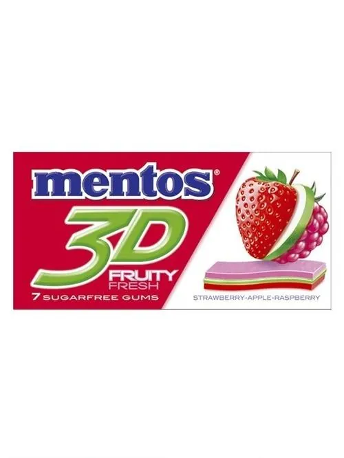 Жувальна гумка Mentos 3D Fruit Fresh Полуниця-яблуко-малина, 33,6 г