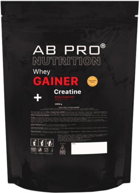Гейнер AB PRO Whey + Creatine Gainer, клубника, 2000 г