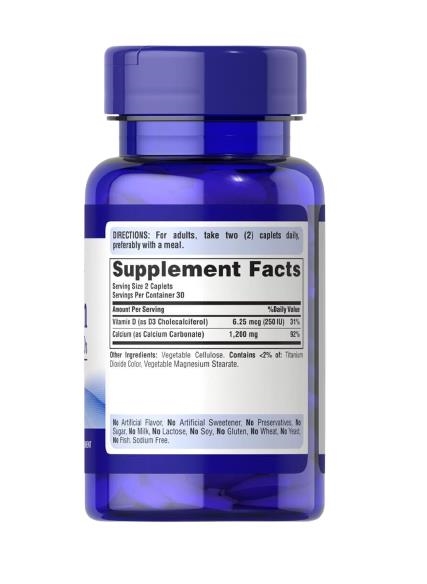 Кальция карбонат с витамином Д3 Puritan's Pride Calcium Carbonate + Vitamin D, 60 каплет