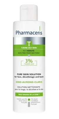 Рідина бактеріостатична Pharmaceris T Sebo-Аlmond-Сlaris очищуюча з 3% мигдалевою кислотою, для обличчя, зони декольте і спини, 190 мл