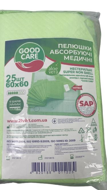 Пеленки 21Vikt Good Care Алоэ вера одноразовые впитывающие 60 см x 60 см зеленая, 25 шт