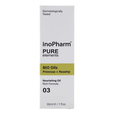 Сироватка для обличчя та шиї InoPharm Pure Elements з Bio олією примули вечірньої та шипшини, 30 мл