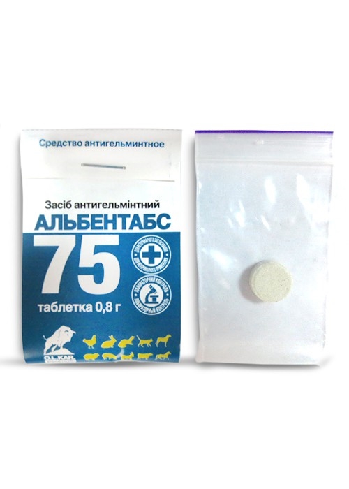 Альбентабс 75 (ДЛЯ ЖИВОТНЫХ) 7,5% антигельминтик, 1 таблетка