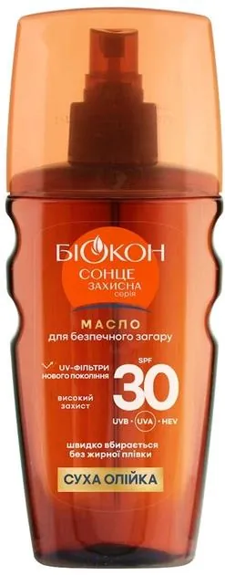 Олія сонцезахисна Біокон SPF30 суха для безпечної засмаги, 160 мл