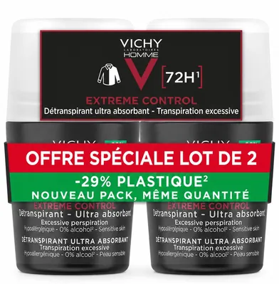 Набір антиперспірантів кулькових Vichy Homme 72h Extreme Control для чоловіків екстра-сильної дії, 2 шт х 50 мл