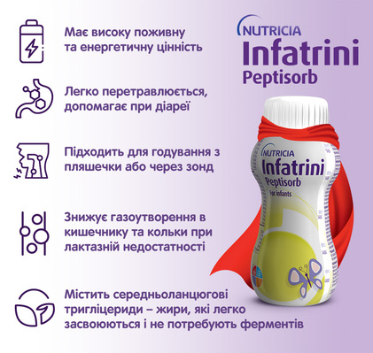 Функциональное детское питание Nutricia Infatrini Peptisorb для детей от 0 до 18 месяцев, 200 мл