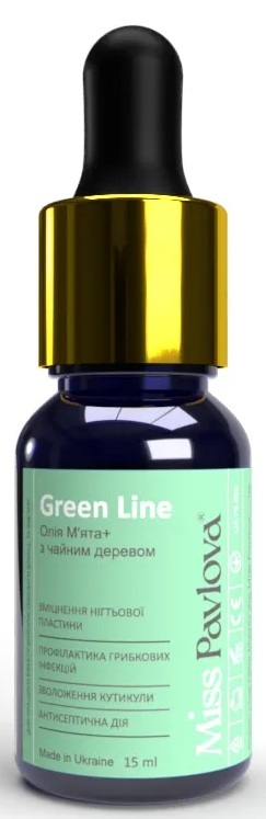 Масло Мята Green Line Miss Pavlova с чайным деревом для ногтей и кутикулы, 15 мл