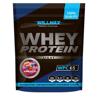 Протеїн сироватковий концентрат Willmax Whey Protein Light WPC 65, бабл гам, 1 кг