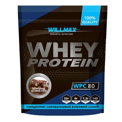 Протеїн сироватковий концентрат Willmax Whey Protein WPC 80, шоколад-лісовий горіх, 920 г