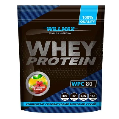 Протеїн сироватковий концентрат Willmax Whey Protein WPC 80, полуниця-банан, 920 г