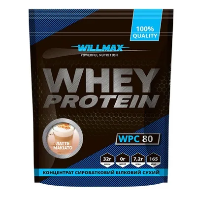 Протеїн сироватковий концентрат Willmax Whey Protein WPC 80, латте макіато, 920 г