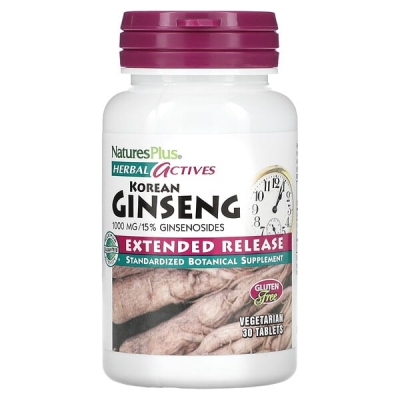 Экстракт корня женьшеня Nature's Plus Herbal Actives Korean Ginseng 1000 мг, 30 таблеток