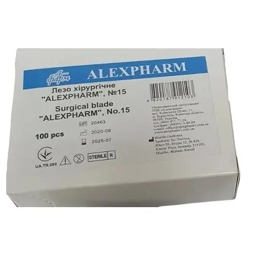 Лезо хірургічне Alexpharm для скальпеля, стерильне, розмір 15, 100 штук
