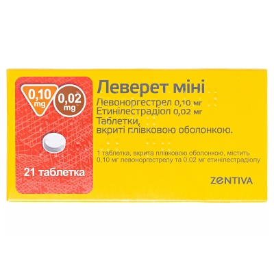 Леверет міні таблетки, в/плів. обол. по 0.1 мг/0.02 мг №21