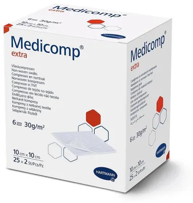 Серветка Medicomp Extra атравматична сорбційна з нетканого матеріалу, 10 см х 10 см, 2 штуки