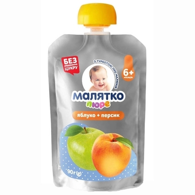 Пюре фруктове Малятко Яблуко і персик, 90 г