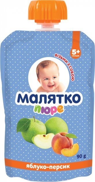 Пюре фруктове Малятко Яблуко і персик, 90 г