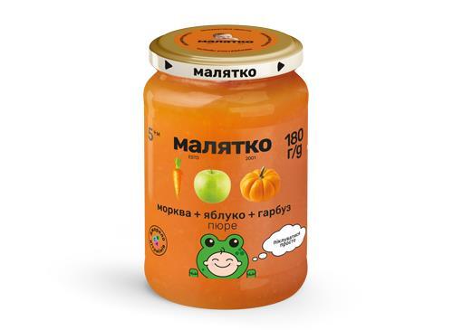 Пюре фруктово-овощное Малятко Морковь, тыква и яблоко, 180 г