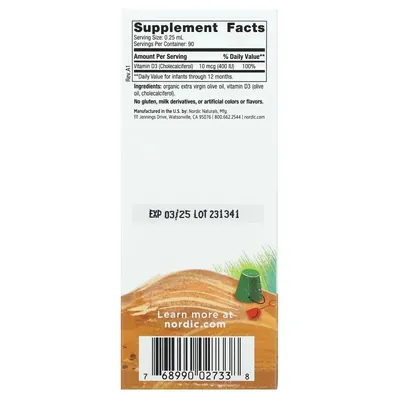 Вітамін D3 Nordic Naturals Baby's Vitamin D3 для дітей 400 МЕ, 22,5 мл