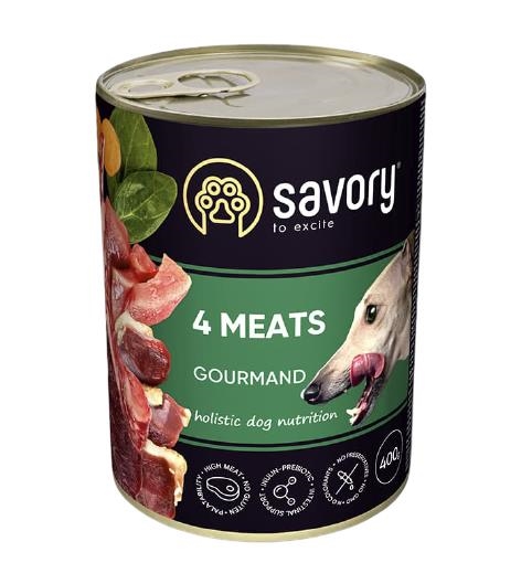 Корм вологий для дорослих собак Savory 30396 з чотирма видами м'яса, 400 г