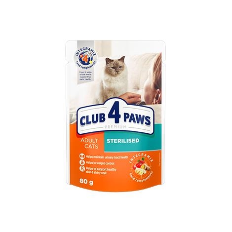 Корм влажный Club 4 Paws для взрослых стерилизованных кошек с курицей, 80 г