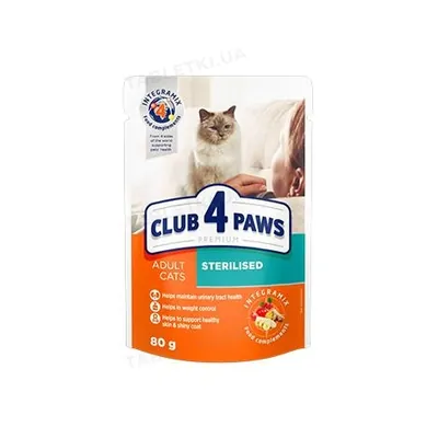Корм вологий Club 4 Paws для дорослих стерилізованих кішок з куркою, 80 г