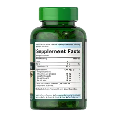 Лляна олія Puritan's Pride Flax Oil 1000 мг, 120 капсул