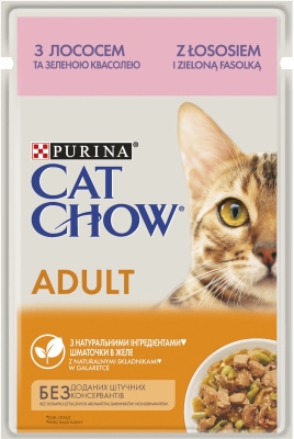 Корм влажный для взрослых кошек Purina Cat Chow Adult с лососем и зеленой фасолью в желе, 85 г