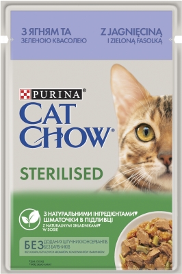 Корм влажный для взрослых стерилизованных кошек Purina Cat Chow с ягненком и зеленой фасолью, 85 г