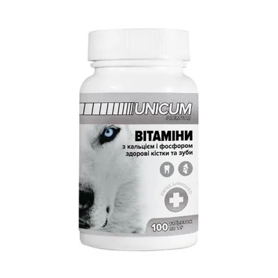 Вітаміни для собак Unicum Premium здорові кістки і зуби, 100 таблеток 100 г